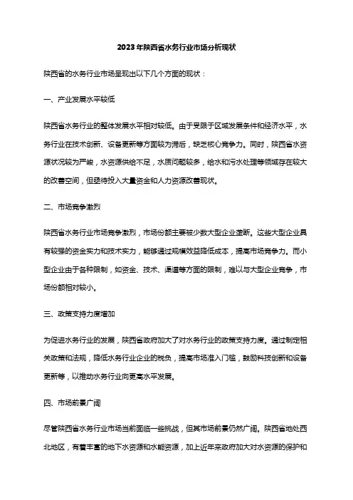 2023年陕西省水务行业市场分析现状