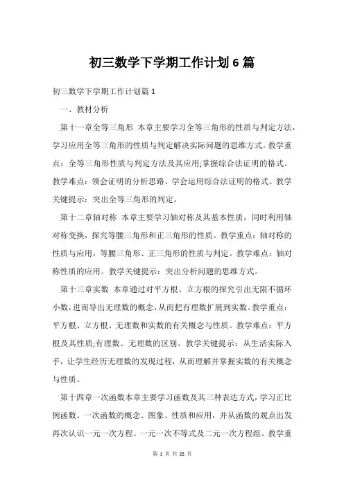 初三数学下学期工作计划6篇