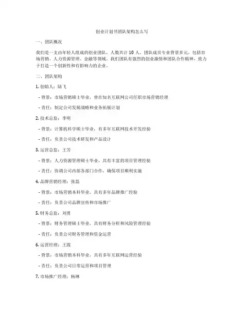 创业计划书团队架构怎么写