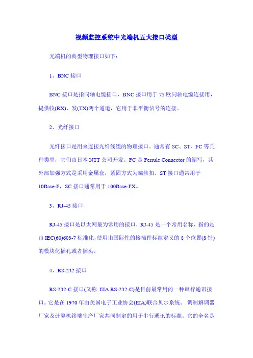 视频监控系统中光端机五大接口类型
