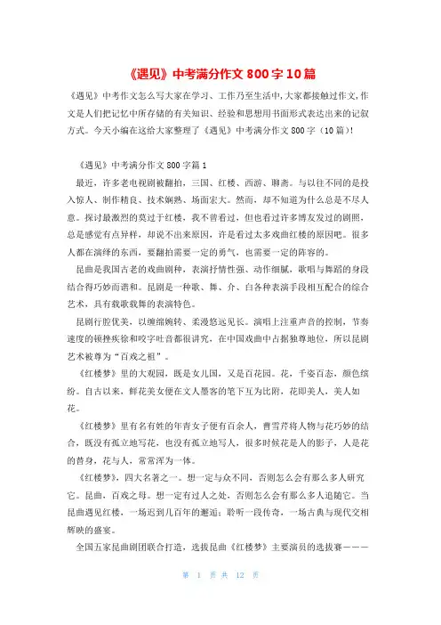《遇见》中考满分作文800字10篇