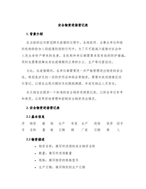 安全物资进场登记表