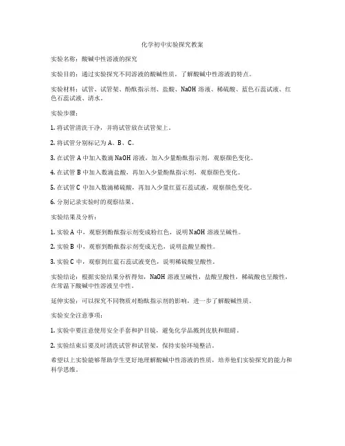 化学初中实验探究教案
