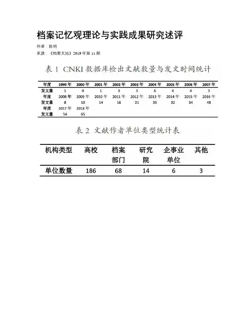 档案记忆观理论与实践成果研究述评