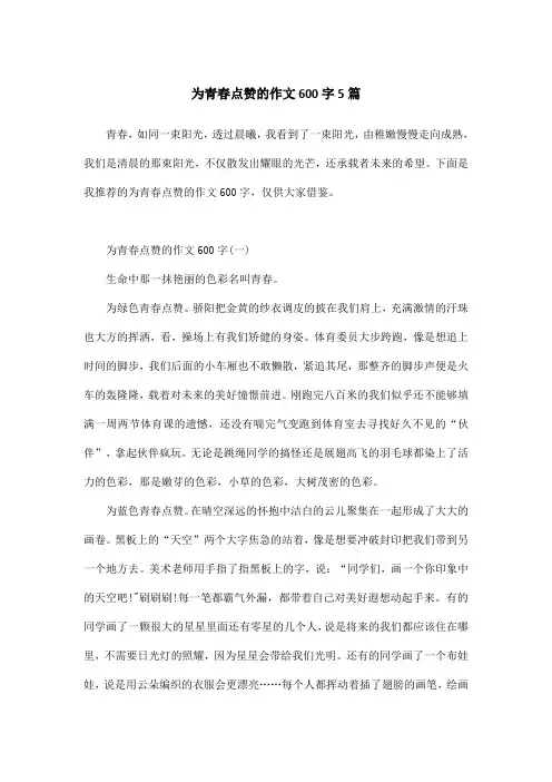 为青春点赞的作文600字5篇