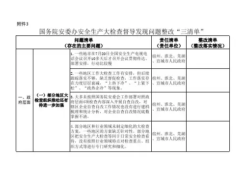 国务院安委办安全生产大检查督导发现问题整改“三清单”