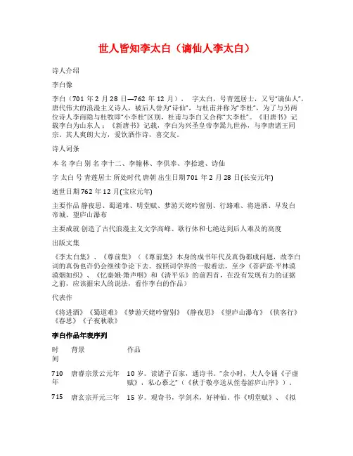 世人皆知李太白(谪仙人李太白)