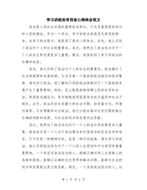 学习讲政治有信念心得体会范文