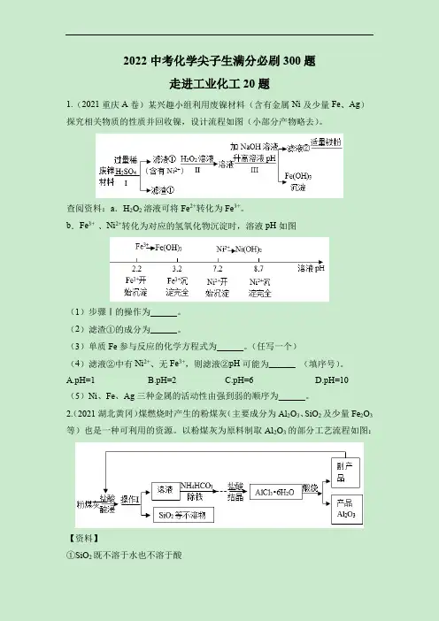 2022中考化学满分必刷题特训05走进工业化工20题