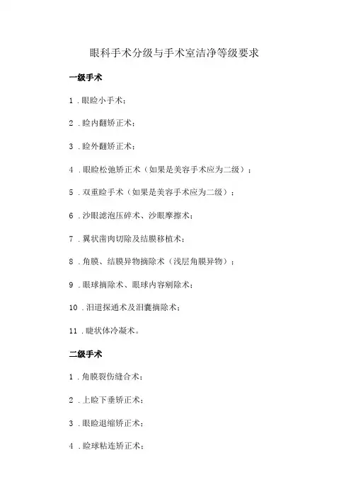 眼科手术分级与手术室洁净等级要求