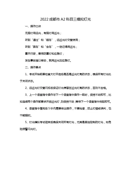 2022成都市A2科目三模拟灯光