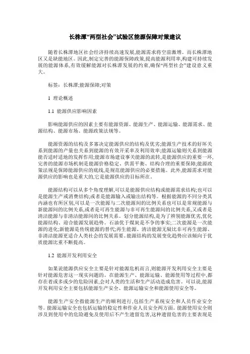 长株潭“两型社会”试验区能源保障对策建议