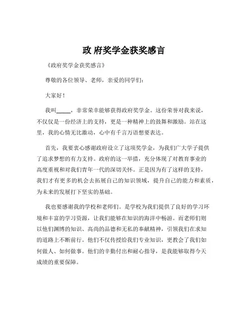政 府奖学金获奖感言