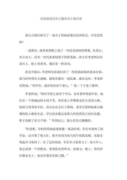 资助政策宣传主题班会主要内容