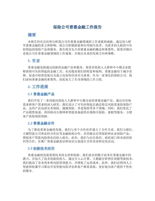 保险公司普惠金融工作报告