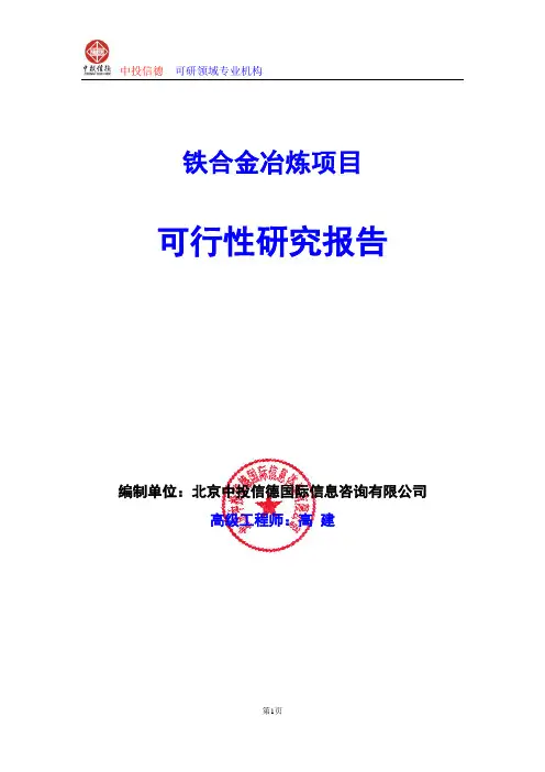 铁合金冶炼项目可行性研究报告编写格式及参考(模板word)