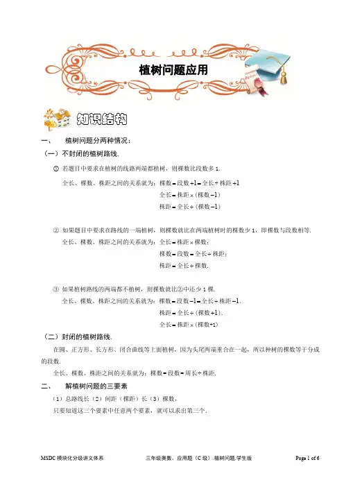 三年级奥数.应用题(C级).植树问题应用.学生版 