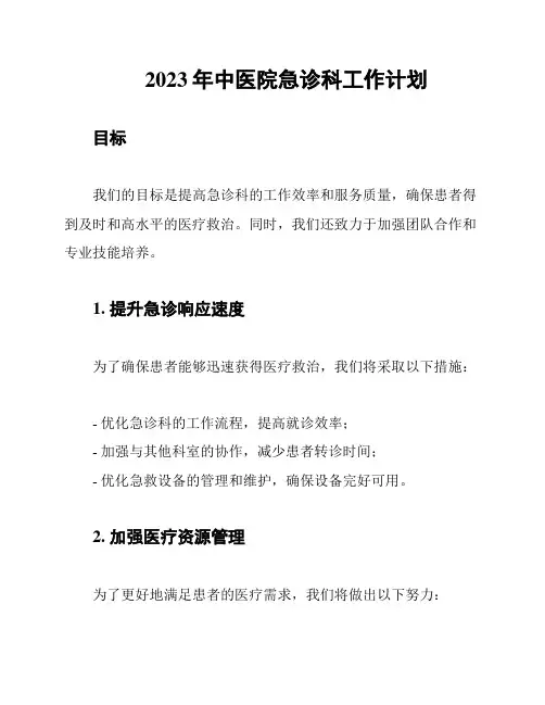 2023年中医院急诊科工作计划