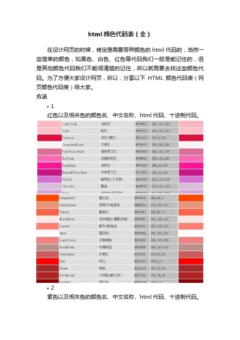 html颜色代码表（全）