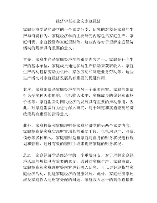 经济学基础论文家庭经济