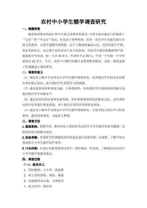 农村中小学生辍学调查研究