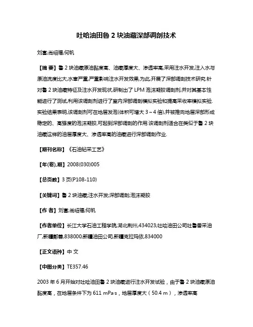 吐哈油田鲁2块油藏深部调剖技术