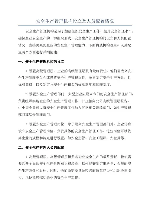 安全生产管理机构设立及人员配置情况