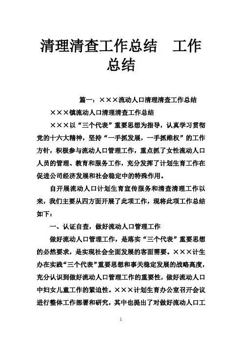 清理清查工作总结  工作总结