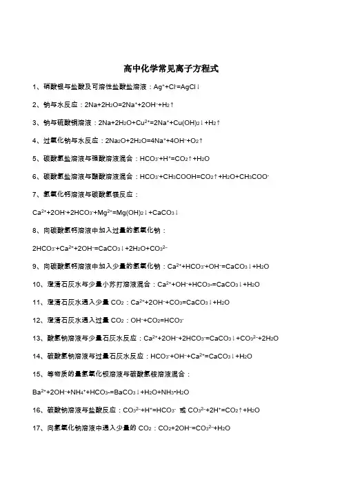 高中化学离子反应方程式汇总