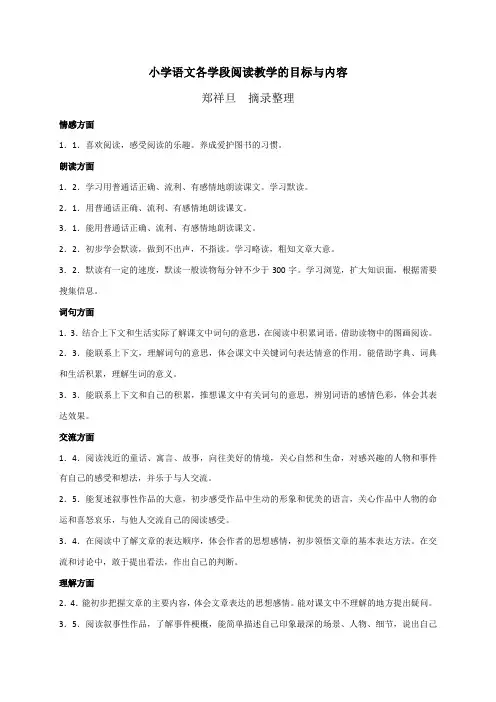 小学各学段阅读教学的目标与内容