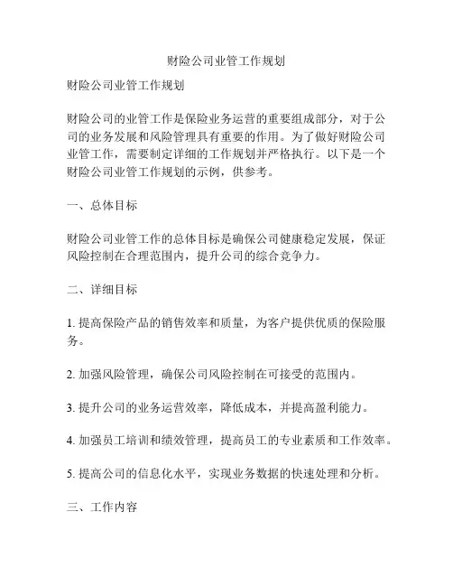 财险公司业管工作规划