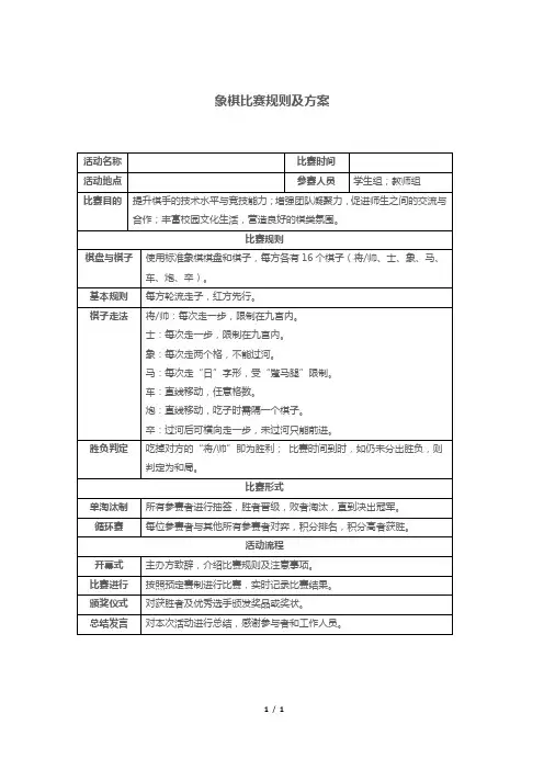 象棋比赛规则及方案