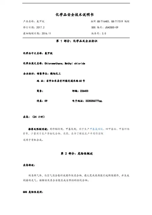 氯甲烷化学品安全系统技术说明书