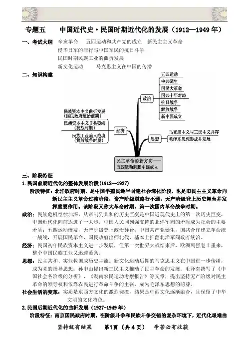 高考历史专题五《中国近代史·民国时期近代化的发展》(1912—1949年)学案