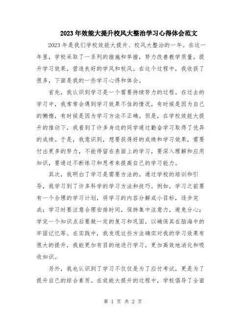 2023年效能大提升校风大整治学习心得体会范文