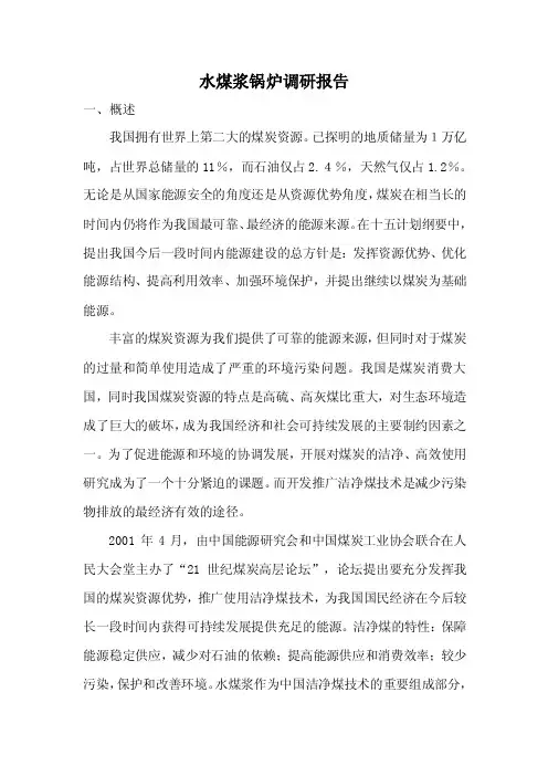水煤浆锅炉调研报告