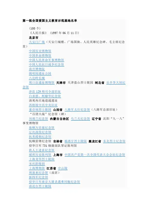 全国爱国主义教育示范基地名单