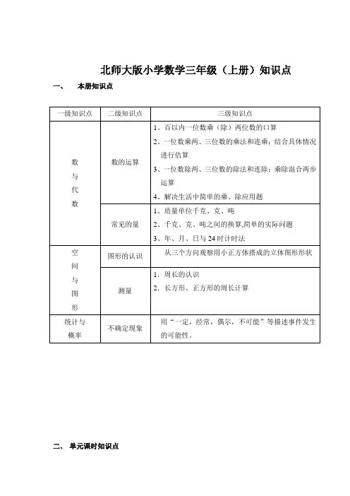 北师大版小学数学三年级(上册)知识点