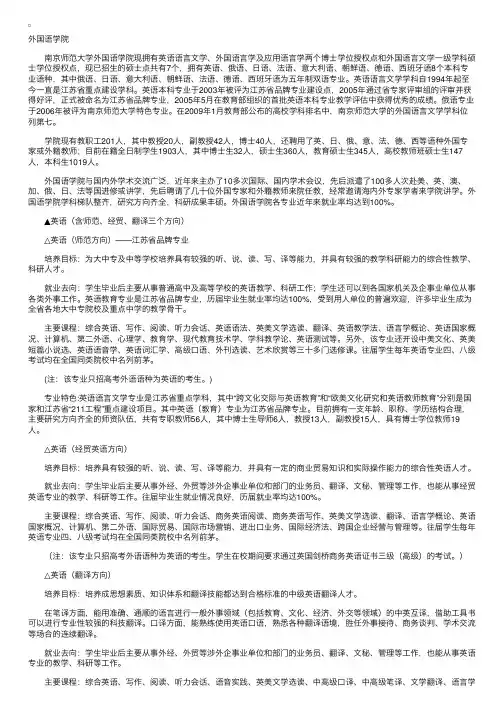 南京师范大学外国语学院专业介绍
