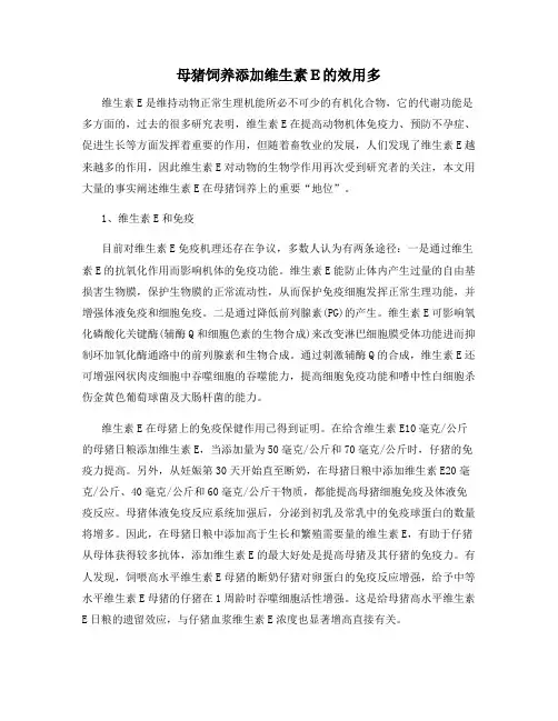母猪饲养添加维生素E的效用多