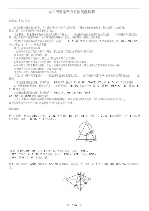 九年级数学四点共圆例题讲解
