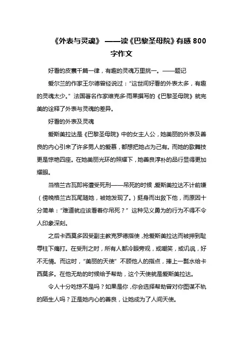 《外表与灵魂》 ——读《巴黎圣母院》有感800字作文