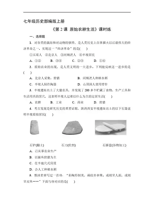 七年级历史部编版上册课时练《1.2 原始农耕生活》试卷含答案解析(2)
