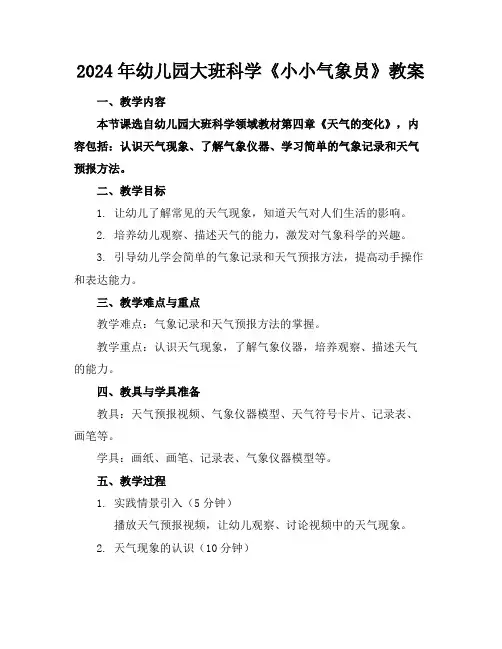 2024年幼儿园大班科学《小小气象员》教案