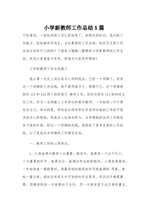 小学新教师工作总结5篇