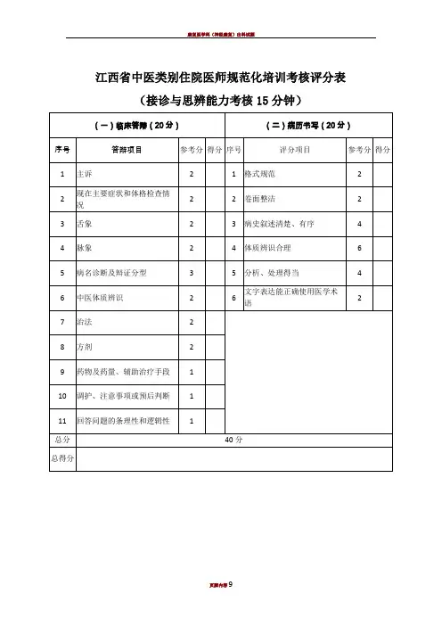 规培技能评分标准