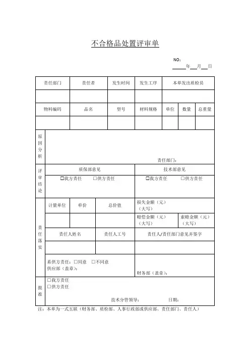 不合格品处置评审单-模板