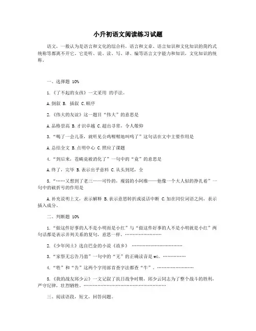 小升初语文阅读练习试题