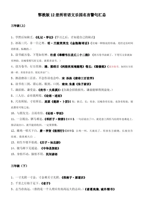 鄂教版12册所有语文乐园名言警句汇总(释义)