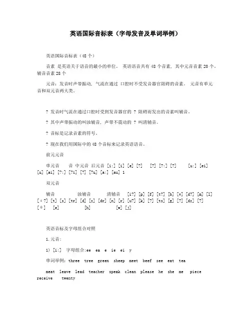 英语国际音标表(字母发音及单词举例)